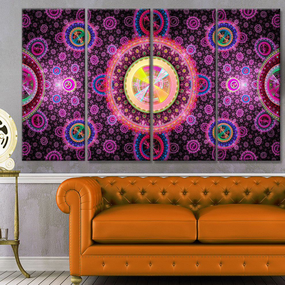 Bright Pink Psychedelic Relaxing Art, Abstract Canvas Print, 48"x28", 4 Panels