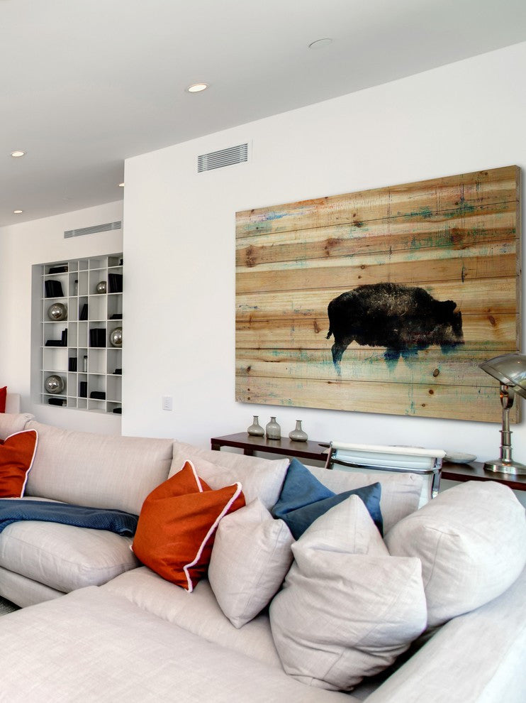 "The Buffalo Knows" Painting Print on Natural Pine Wood, 45"x30"