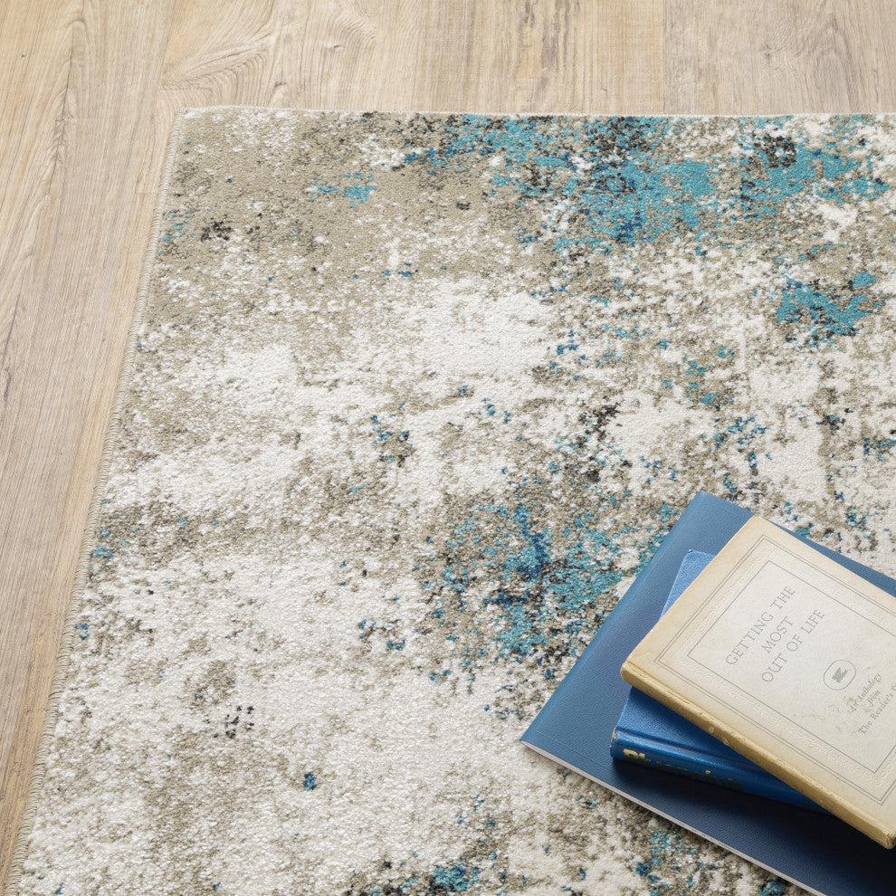 Vander Casual Abstract Power-Loomed Area Rug, Blue/Gray, 3'10"x5'5"