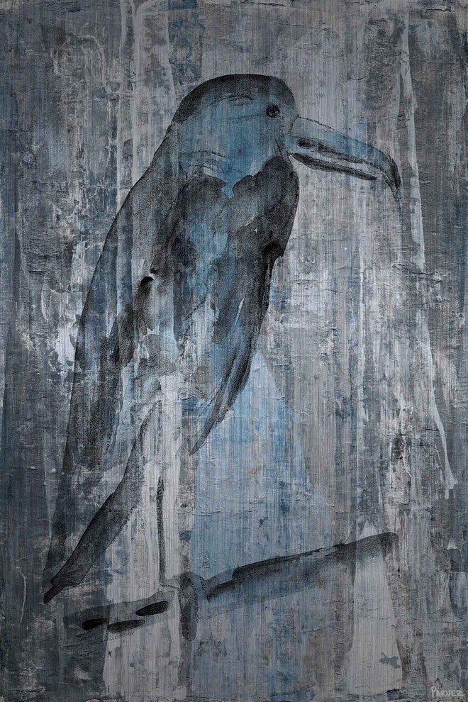 "Blue Gray Bird II" Painting Print on Brushed Aluminum, 30"x45"