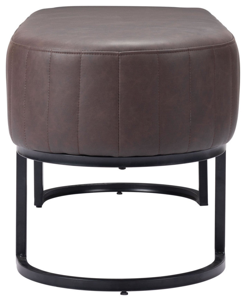 Accent Chair Bench, Faux Vinyl Leather, Steel, Vintage Brown, Black, Lounge
