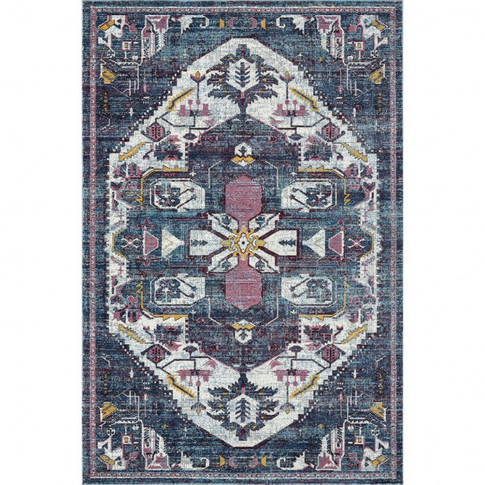 8" x 10" Navy and Ivory Global Inspired Area Rug