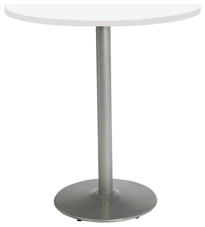 KFI Mode 42" Round Breakroom Table with White Round Silver Base Counter Height