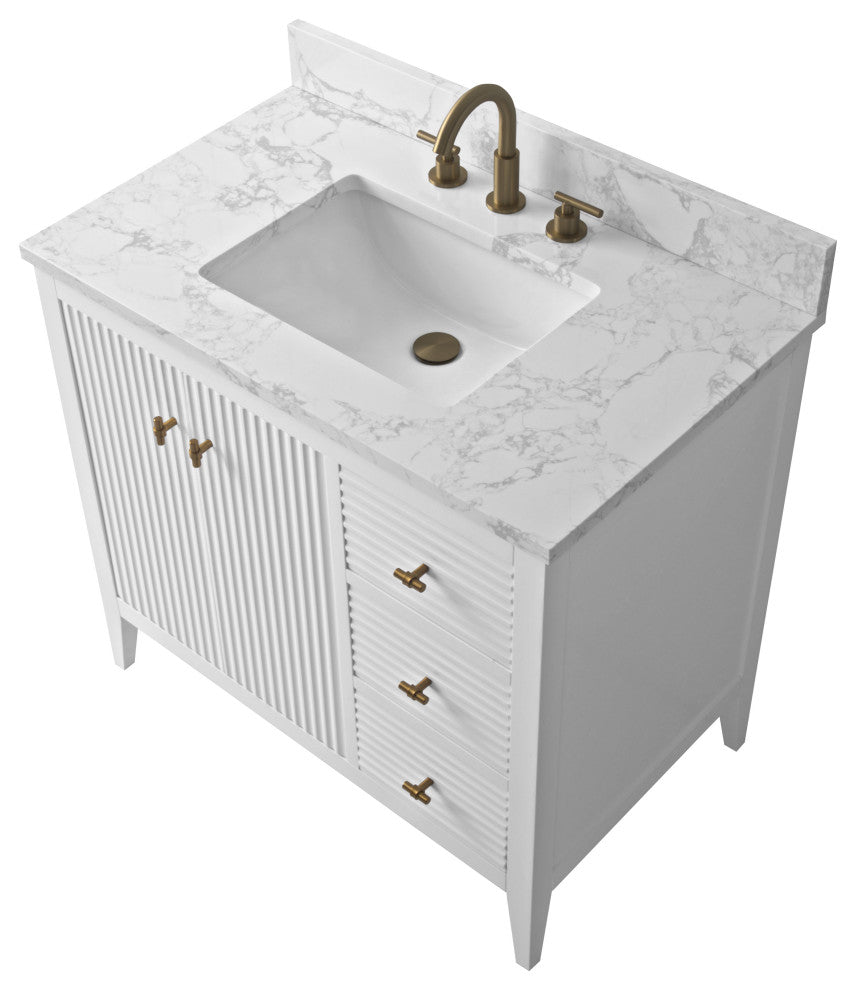 Vanity Art Freestanding Vanity, White, 36", Single Sink, Golden Brushed