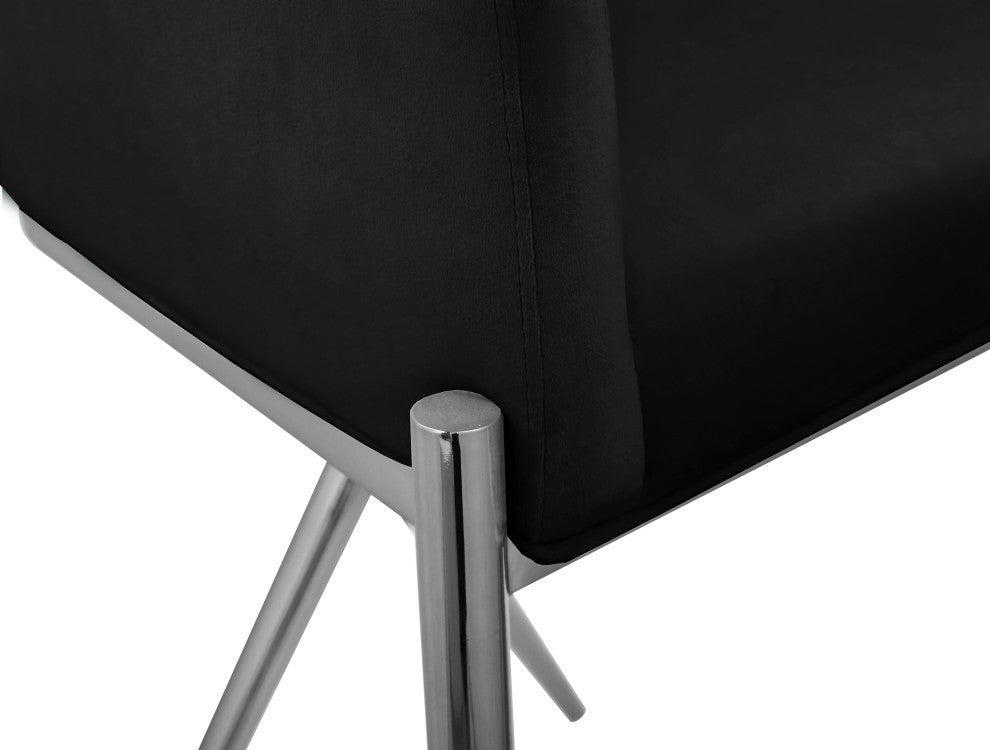 Xavier Velvet Upholstered Counter Height Stool, Black, Chrome Finish
