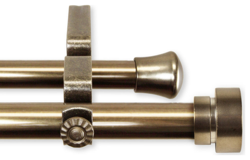 Thornhill Double Curtain Rod 13/16" 66-120", Antique Brass