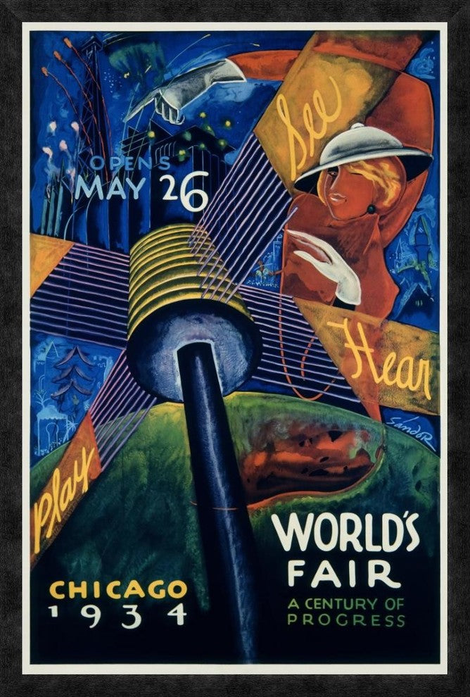 "Chicago World's Fair 1933-34" Framed Canvas Giclee by Sandor, 26"x38"