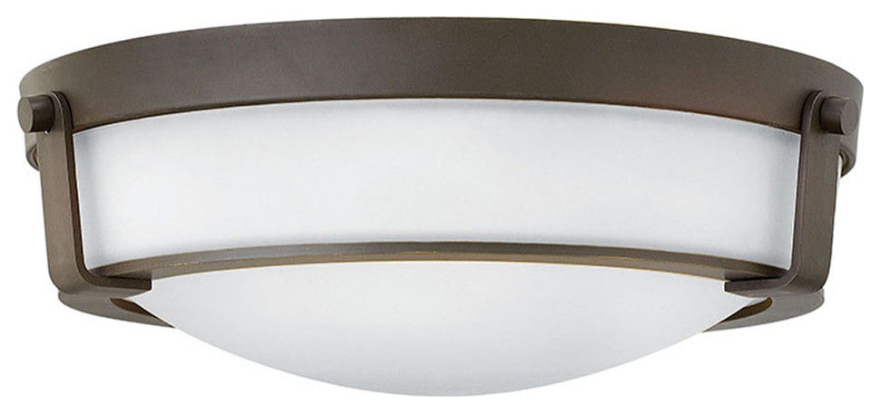 Hinkley Hathaway Medium Flush Mount, Olde Bronze With Etched White Glass