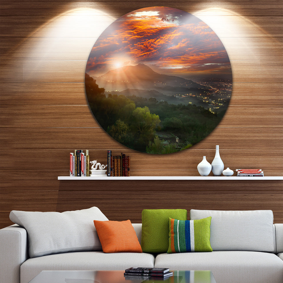 Guanyin Mountain Sunrise Taipei, Photo Round Metal Wall Art, 11"