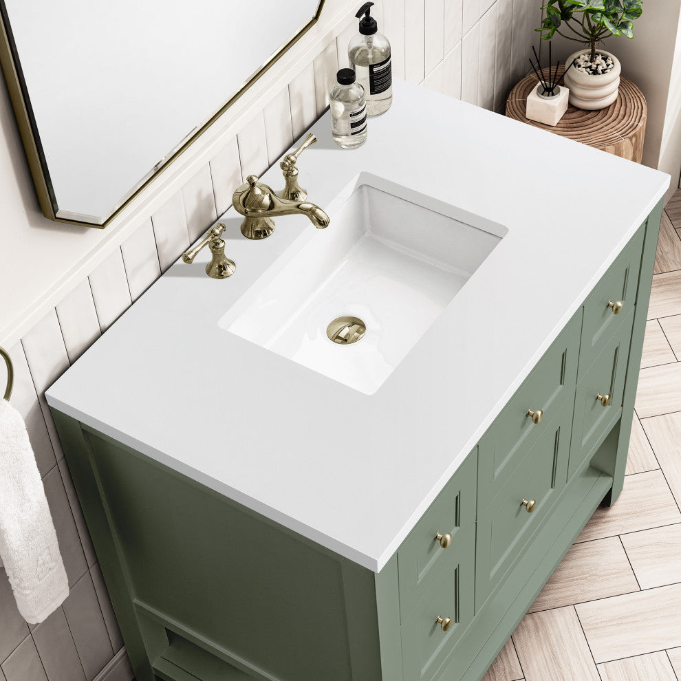 Breckenridge 36" Single Vanity, Smokey Celadon,  White Zeus Quartz Top