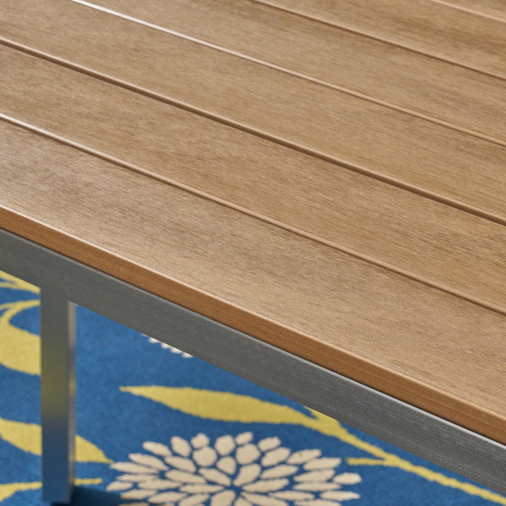 GDF Studio Tabby Outdoor Al 7Pcs Dining Set With Chairs, Silver/Gray Wicker