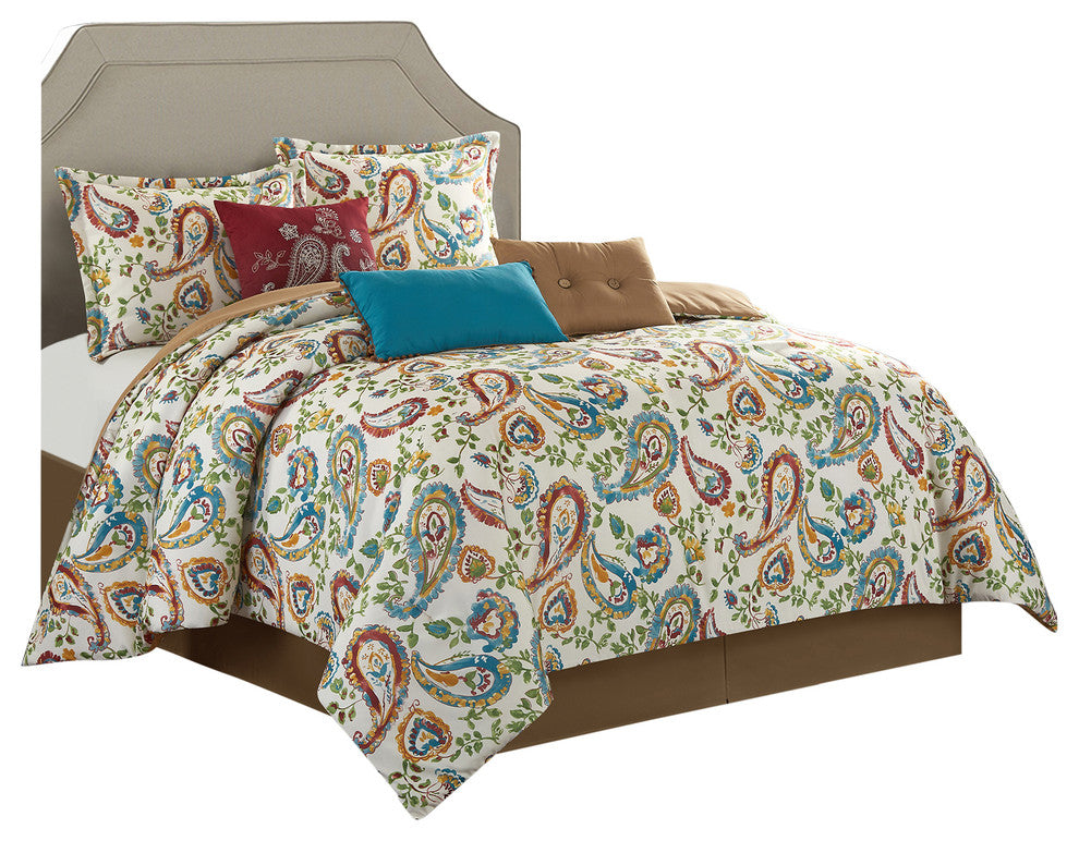 Autumn Paisley 7-Piece Comforter Set, Multi-color, Queen