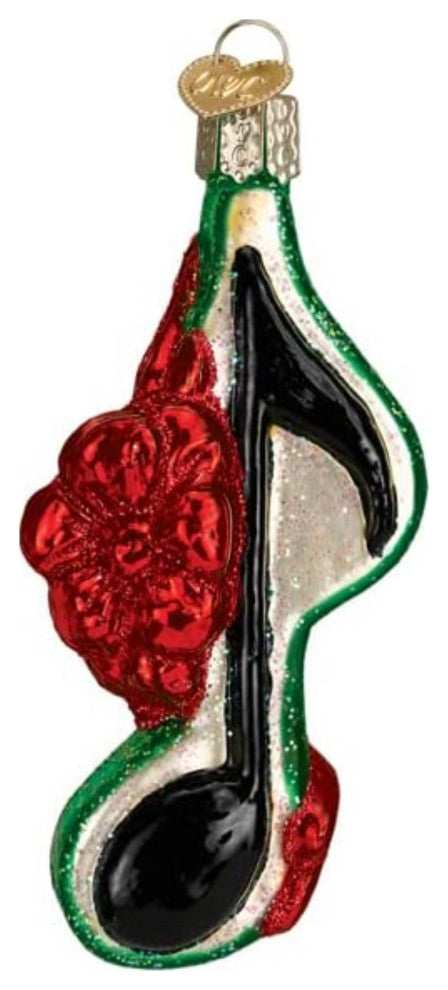 Old World Christmas (#38061) Glass Blown Ornament, Musical Note With Bow 4"