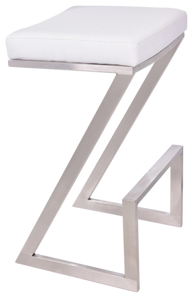 30" Contempo White Faux Leather and Stainless Backless Bar Stool