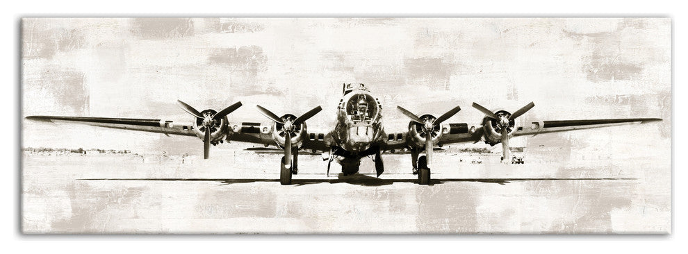 Vintage Distressed White Plane 12x36 Canvas Wall Art