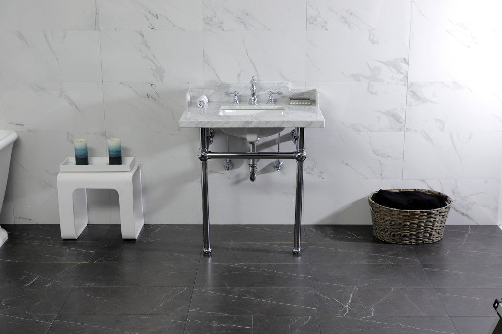 Kingston Brass LMS3030MBSQ1 30" Carrara Marble Console Sink, Legs