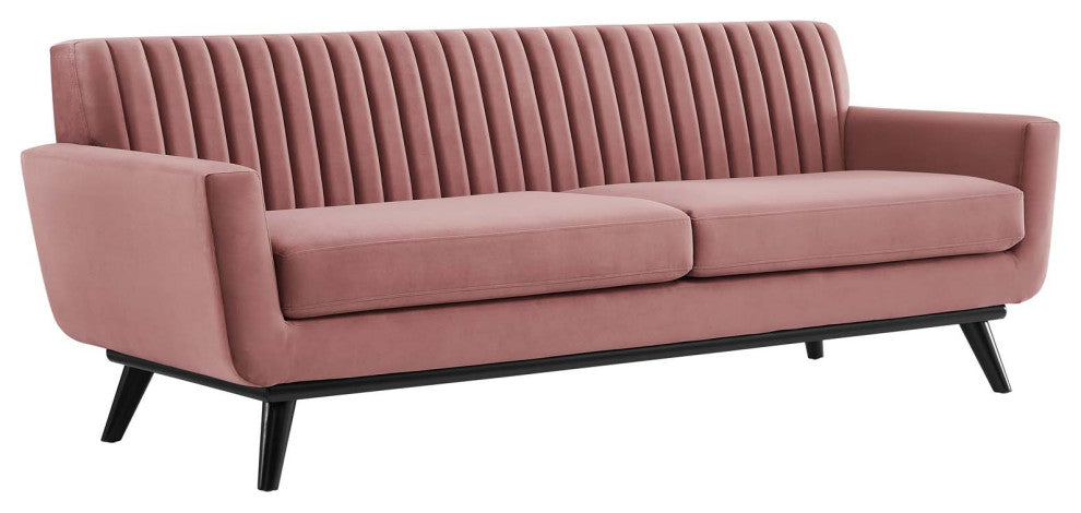 Engage Channel Tufted Performance Velvet Sofa Dusty Rose