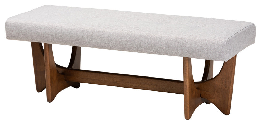 Graeme Grayish Beige Fabric Walnut Bench
