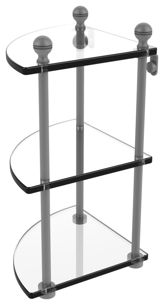 Mambo 3 Tier Corner Glass Shelf, Matte Gray