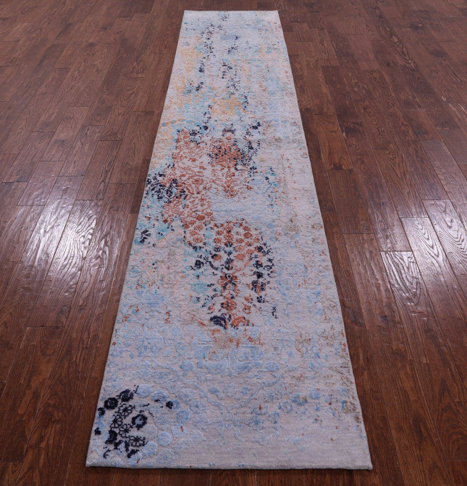 Runner Hand-Knotted Wool and Silk Modern Rug 2' 6" X 12' 1" Q11826