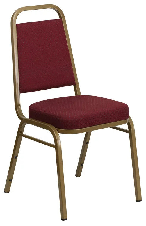 4 Pack Dining Chair, Padded Seat & Trapezoid Back, Burgundy Pattern Fabric/Gold
