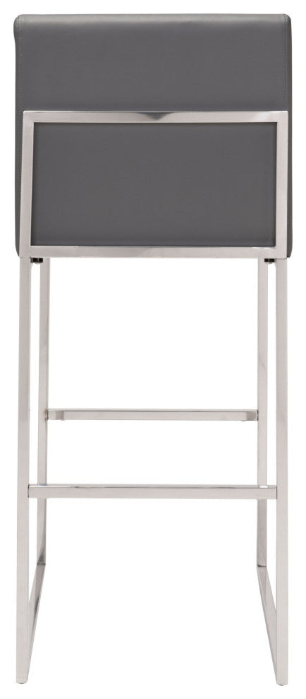 Bar Stool Chair Barstool, Faux Vinyl Leather, Steel, Gray, Silver, Cafe