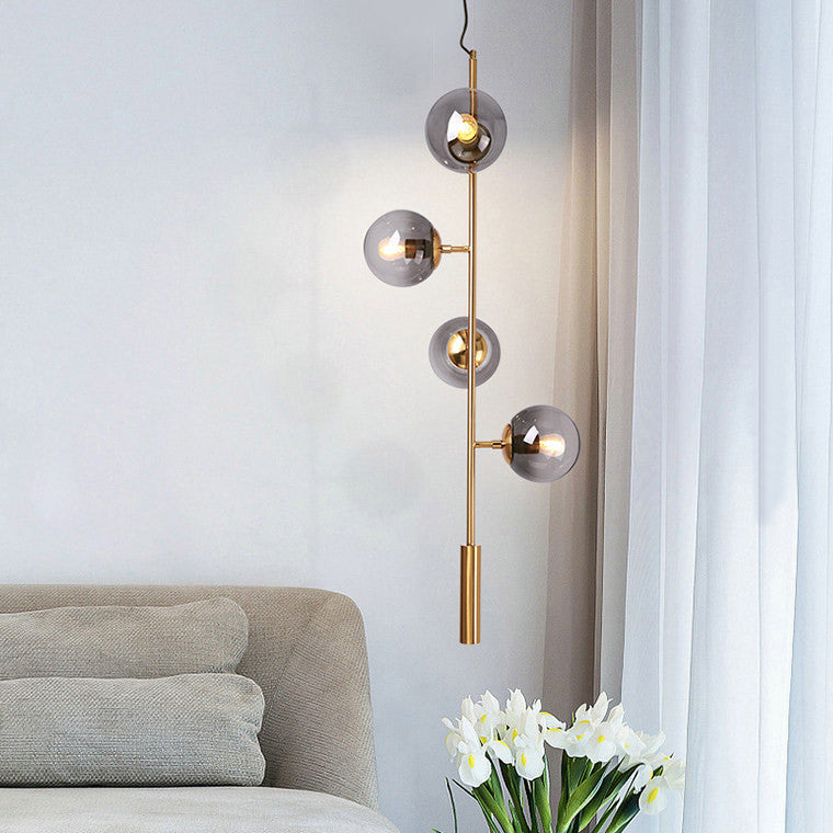 Iglesias | Luxury LED Pendant Light in the Shape of Glass Ball for Dining Room, Gold, Smoky Glass, Warm Light