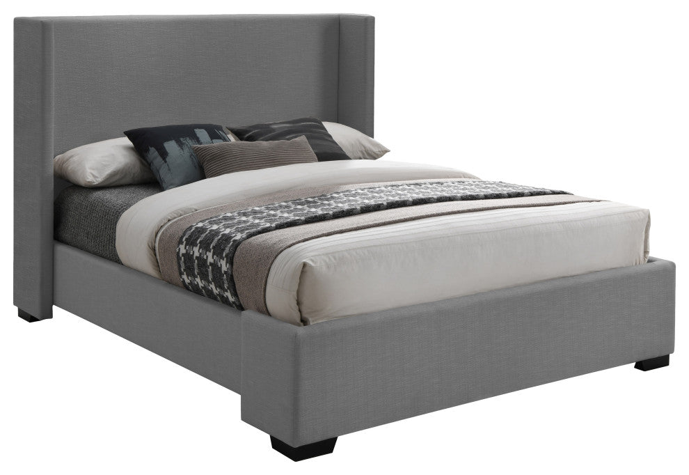 Oxford Linen Textured Fabric Upholstered Bed, Gray, Queen