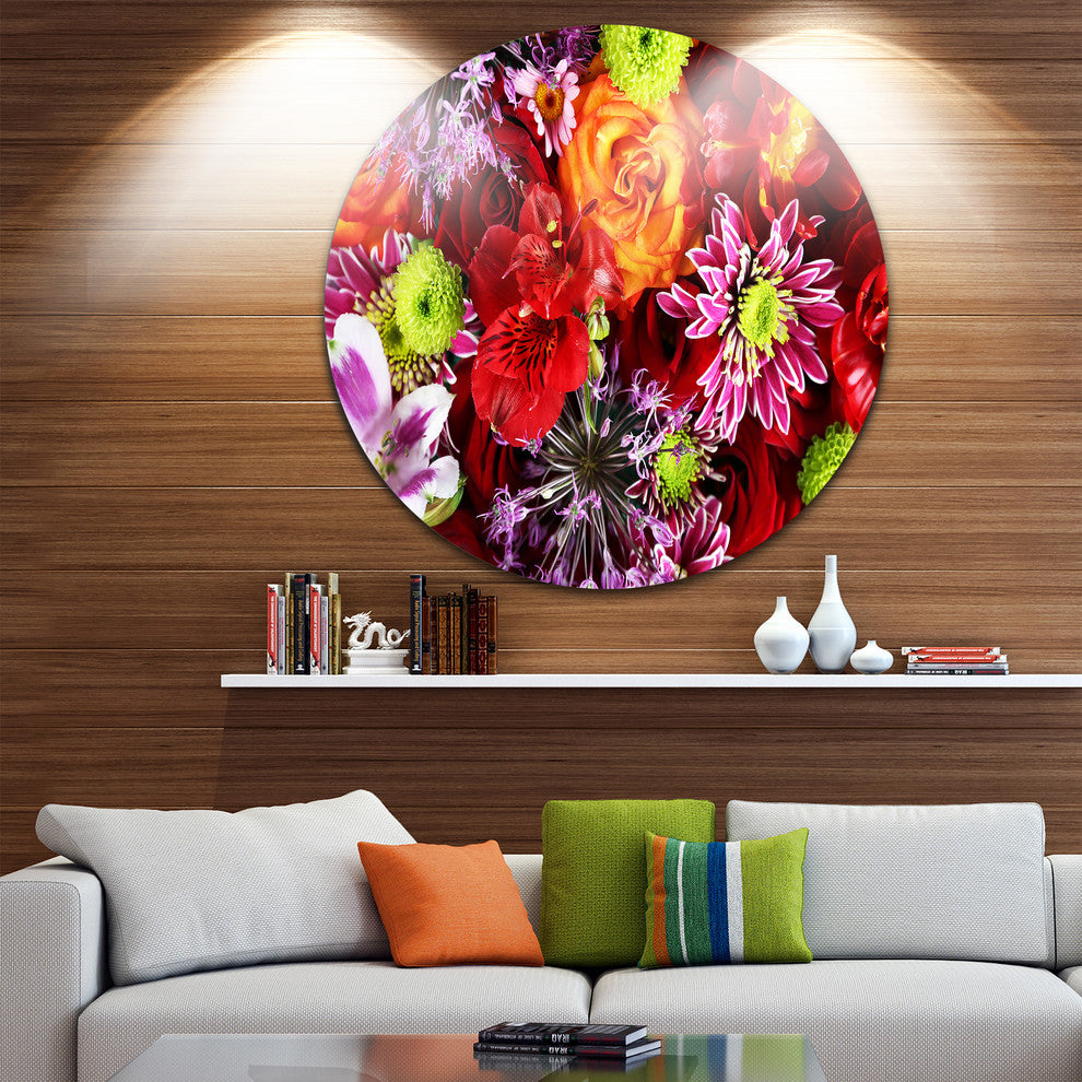 Colorful Flowers Background, Floral Round Wall Art, 23"