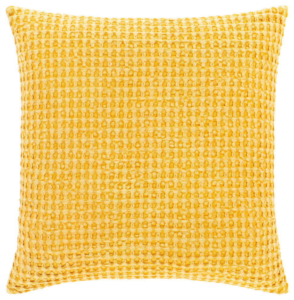 Surya Waffle WFL-005 22"x22" Pillow Cover, Bright Yellow/Saffron