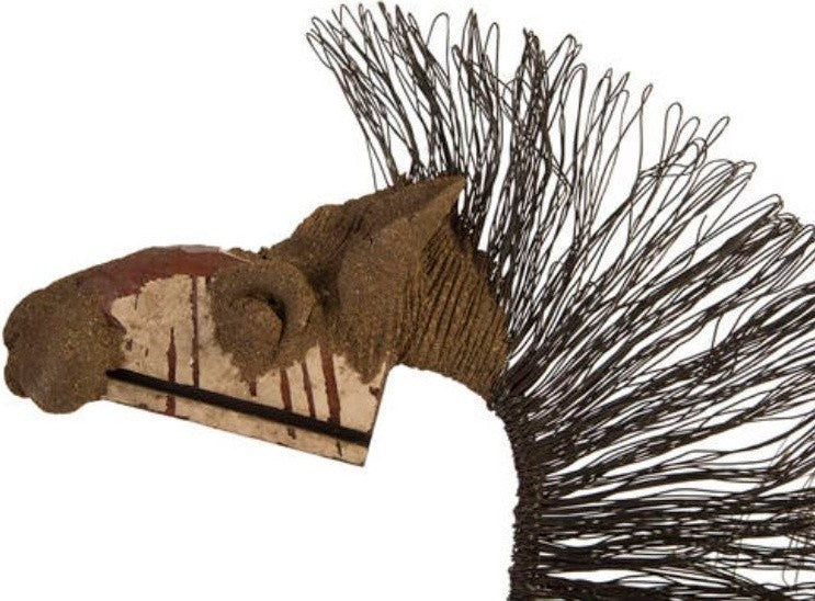 Extra Large Wood Block Modern Horse Wire Sculpture | Contemporary Equestrian Art