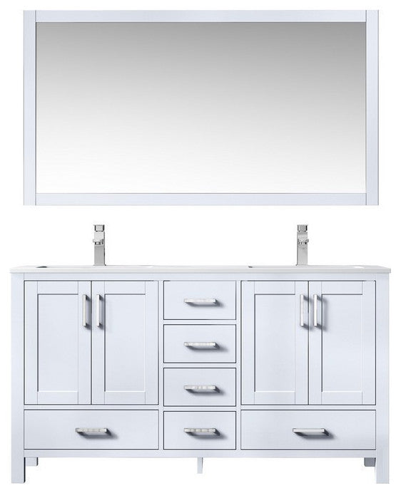 Jacques 60" White Double Sink Vanity Set with White Carrara Marble Top