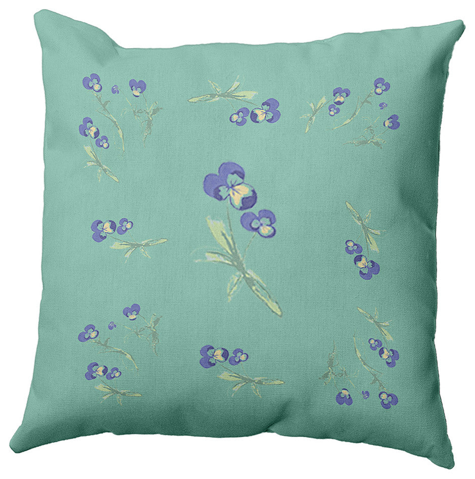 Violets Scattered Decorative Throw Pillow, Spring Green, 16"x16"