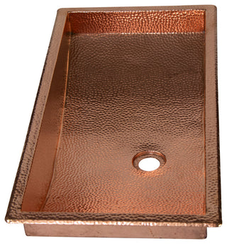 26" Rectangular Curved Bottom Hammered Copper Bathroom Sink, 17 Gauge