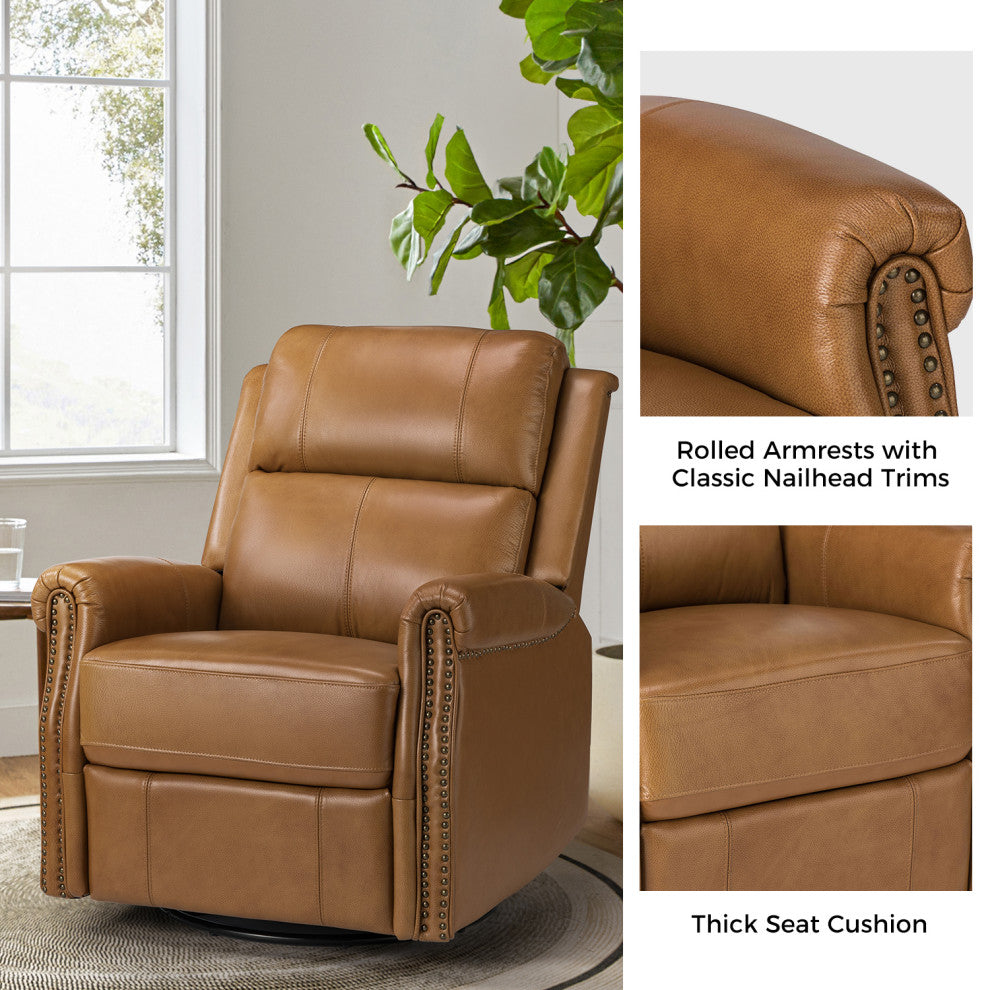 Kaietan Genuine Leather Power Rocking Recliner, Camel