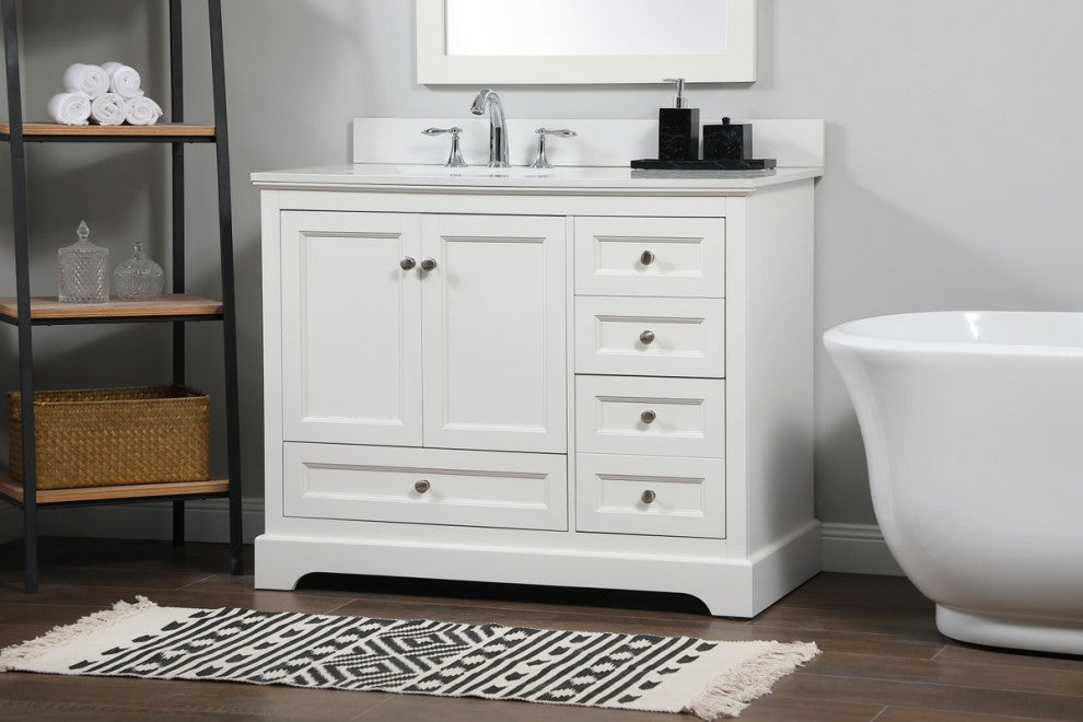 Elegant VF15542WH-BS 42"Single Bathroom Vanity, White With Backsplash