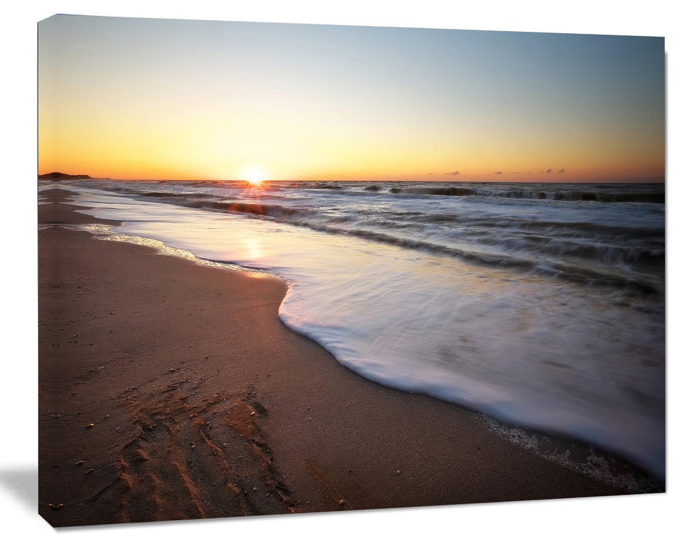 Seashore under Fiery Sunset Sky, Modern Seashore Canvas Art, 40"x30"