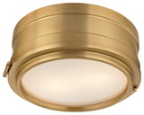 Rye, 11-inch, Flush Mount, Aged Brass Finish, White Glass