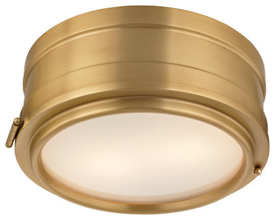 Rye, 11-inch, Flush Mount, Aged Brass Finish, White Glass