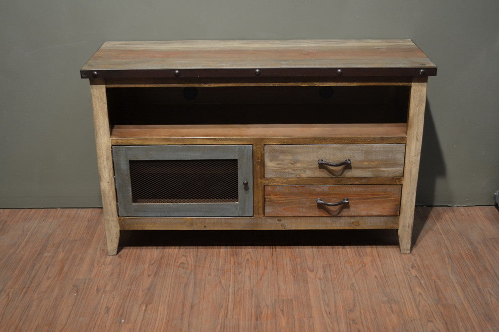 Rustic Farmhouse Style Multicolor TV Stand Media Console