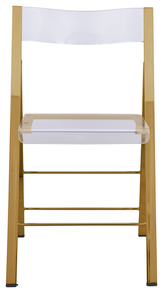 LeisureMod Menno Modern Acrylic Gold Base Folding Chair Clear