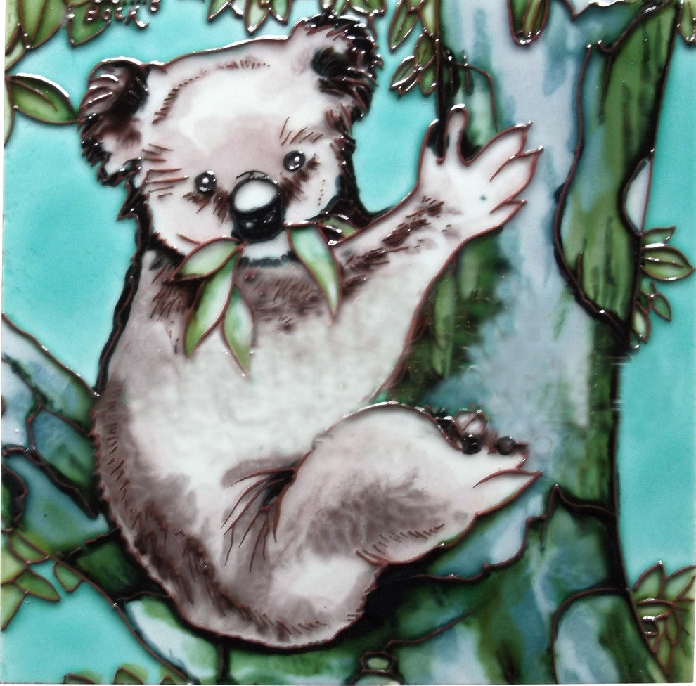 8x8" Koala Bear On A Tree Ceramic Art Tile Hand Painted Trivet Hot Plate