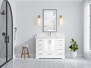 Boston 48 Single Sink Bath Vanity in White 2" Calacatta Nuvo