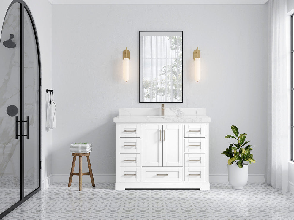 Boston 48 Single Sink Bath Vanity in White 2" Calacatta Nuvo