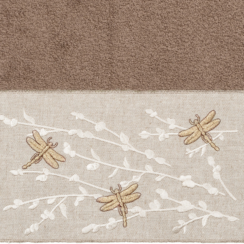 Linum Home Textiles Turkish Cotton Braelyn 3-Piece Embellished Towel Set, Latte
