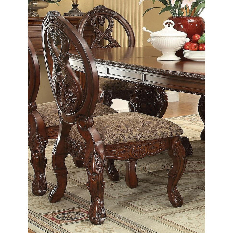Set of 2 Upholstered Side Chair, Cherry Finish