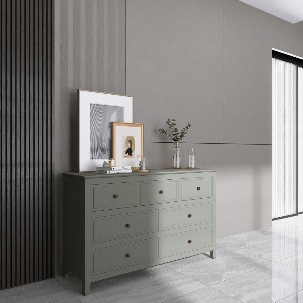 7-Drawer 48" W Solid Wood Dresser, Gray