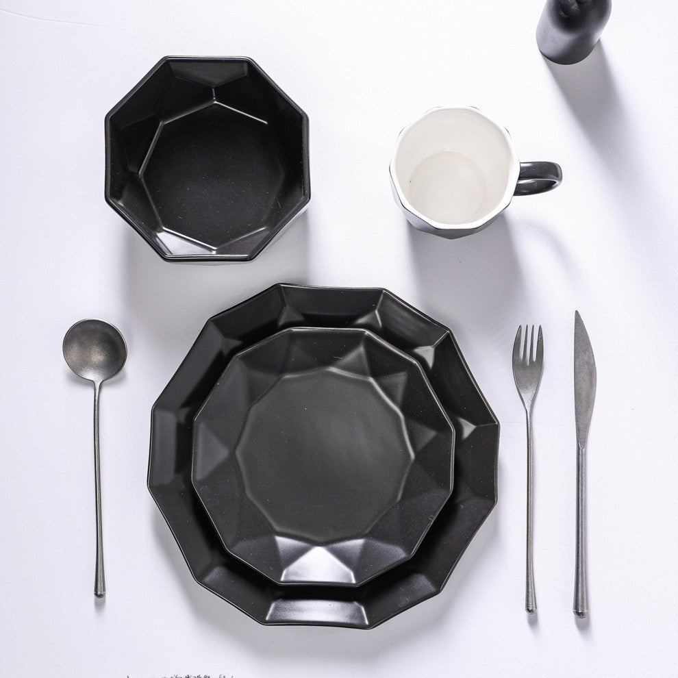 Stone Lain Jamie Porcelain 16 Piece Dinnerware Set, Black