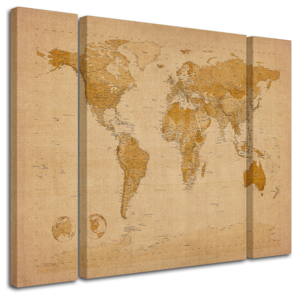 Michael Tompsett 'Antique World Map' Multi Panel Art Set, 32"x24"