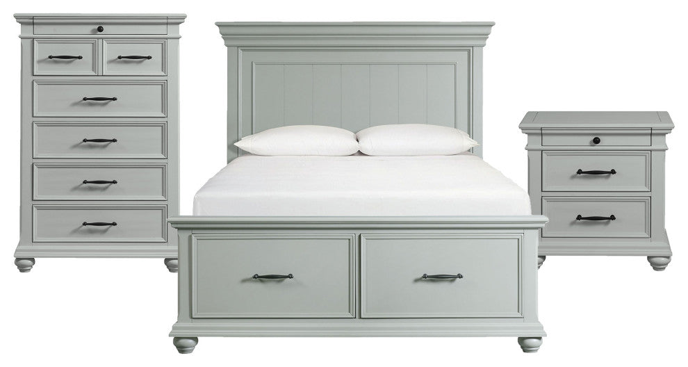 Picket House Furnishings Brooks Platform Storage 3PC Bedroom Set, Grey